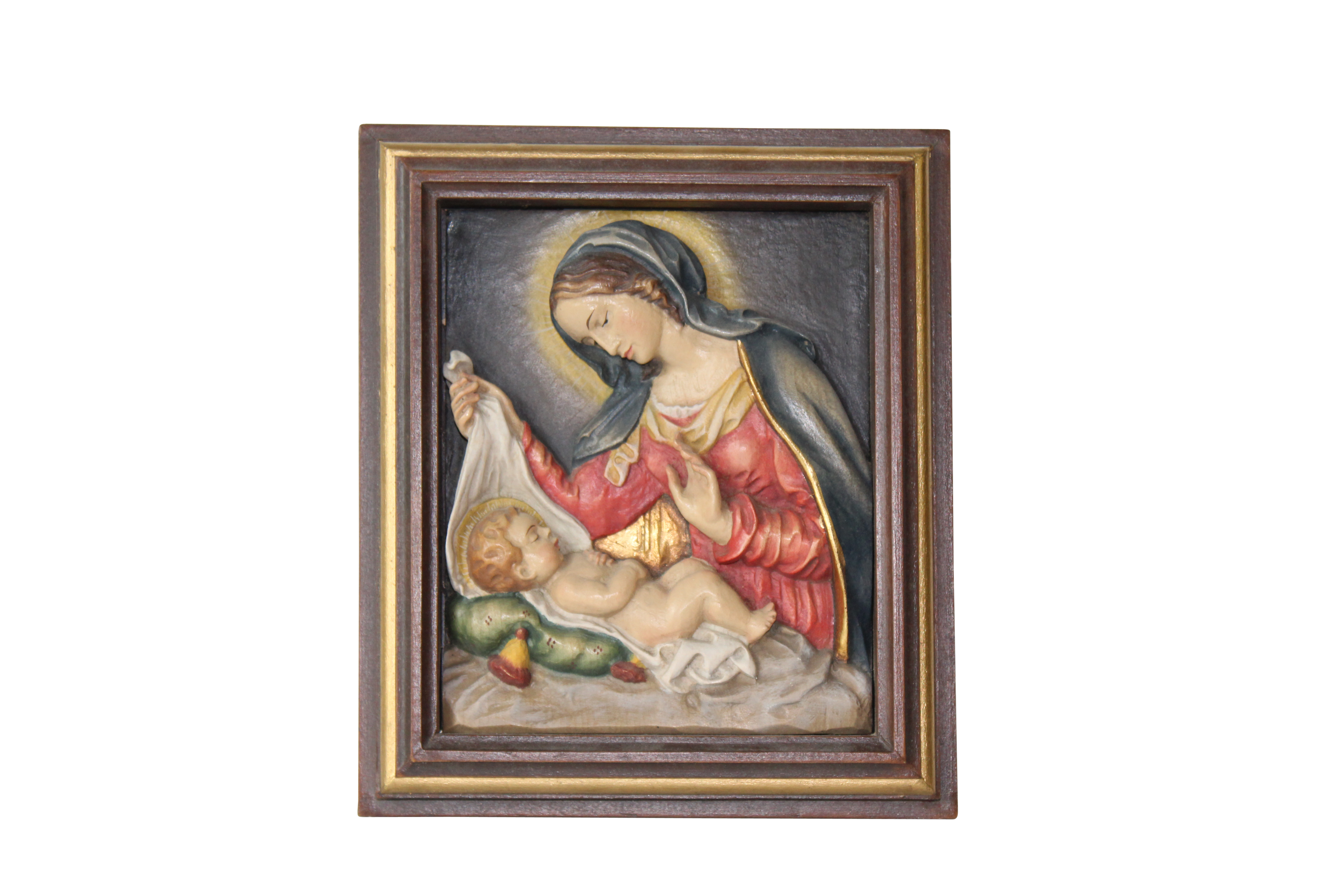 Madonna Relief mit Kind im Rahmen