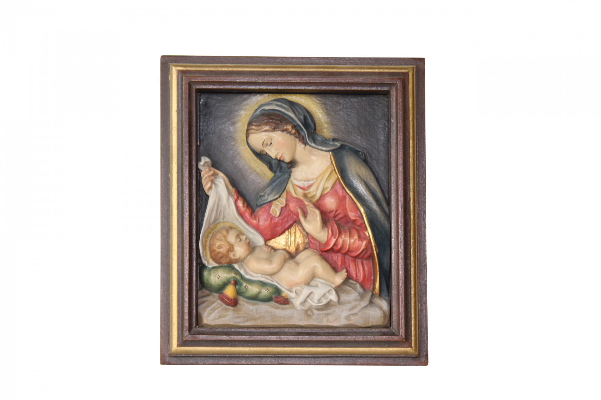 Madonna rilievo con bambino in cornice