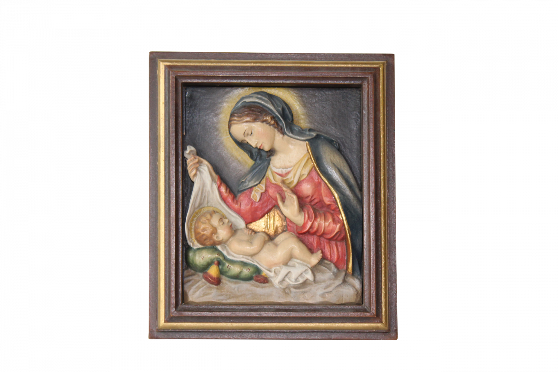 Madonna Relief mit Kind im Rahmen