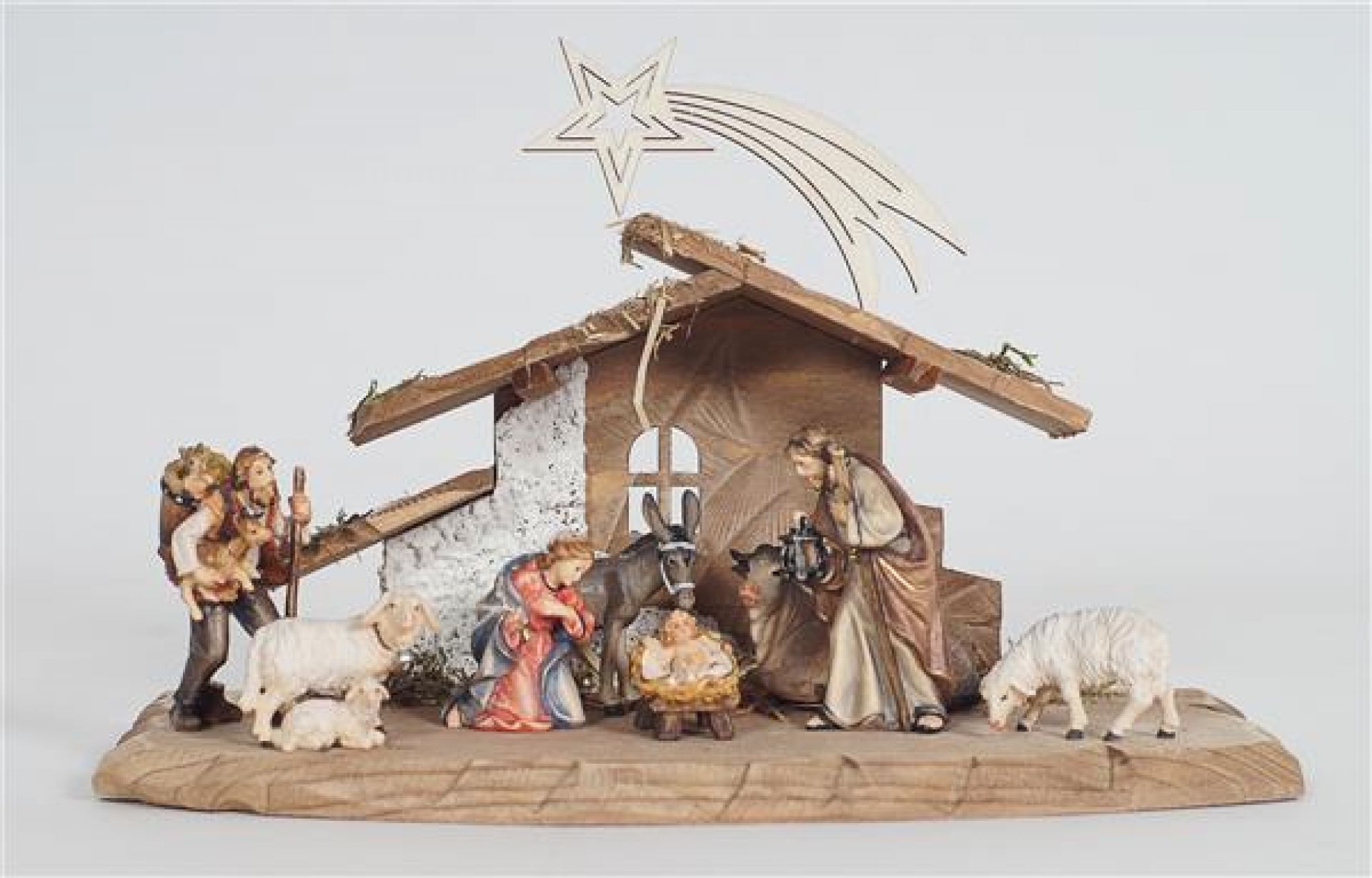 Presepe Rainell Set 9 pezzi-Capanna Tirolo con stella cometa