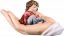 Schützende Hand liegend mit Junge