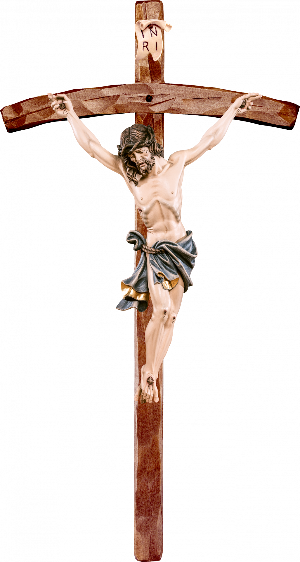 Alpenchristus blau mit gebogenem Kreuz